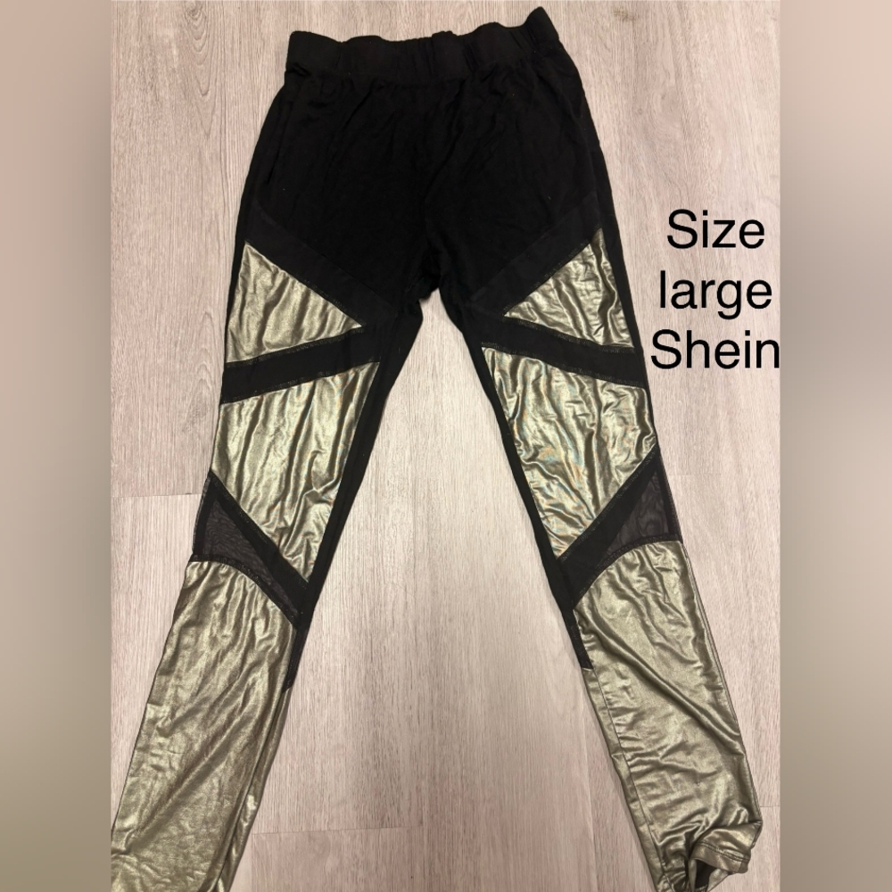 Black and Silver Cutout Patterned Leggings